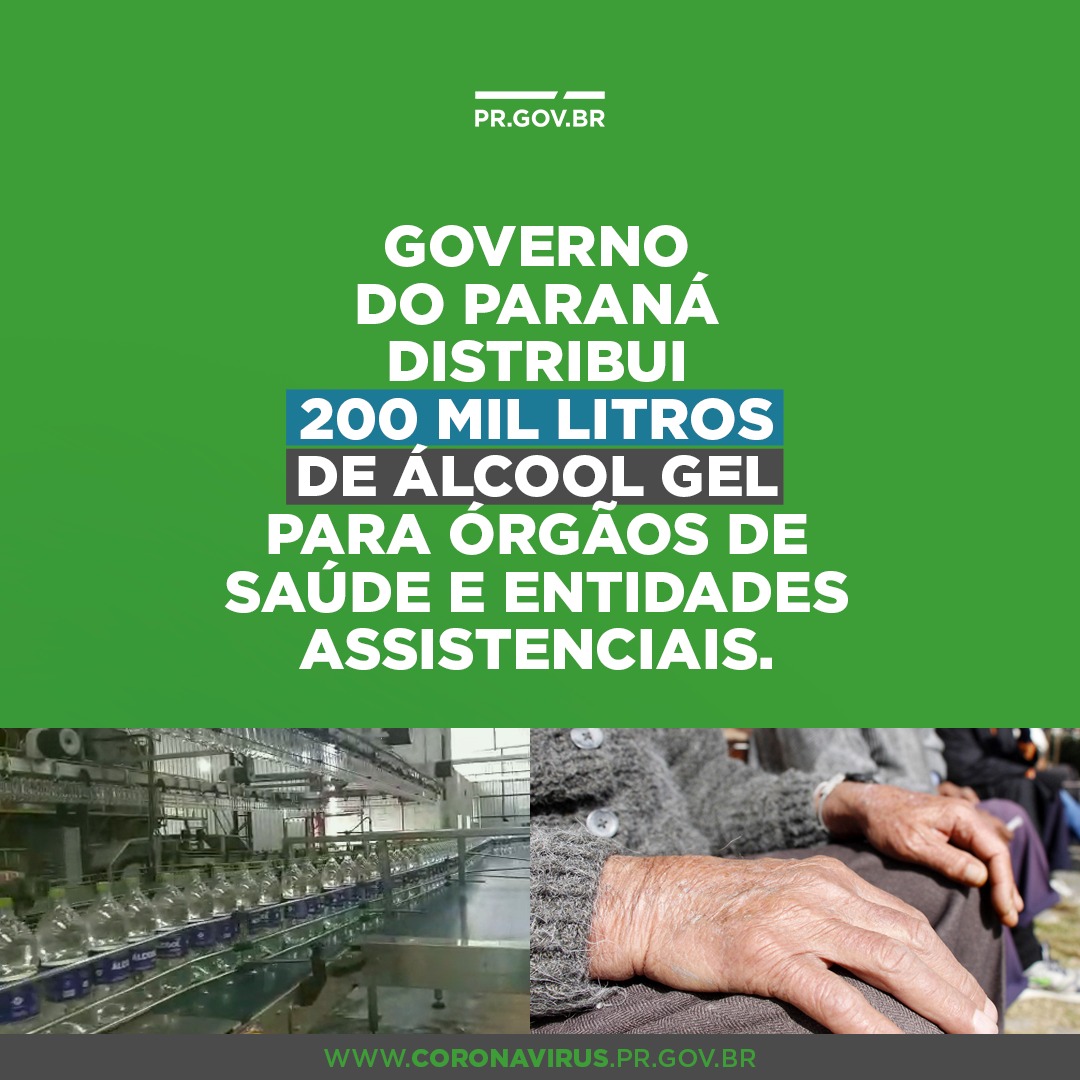 Governo do Paraná distribuí 200 mil litros de álcool gel