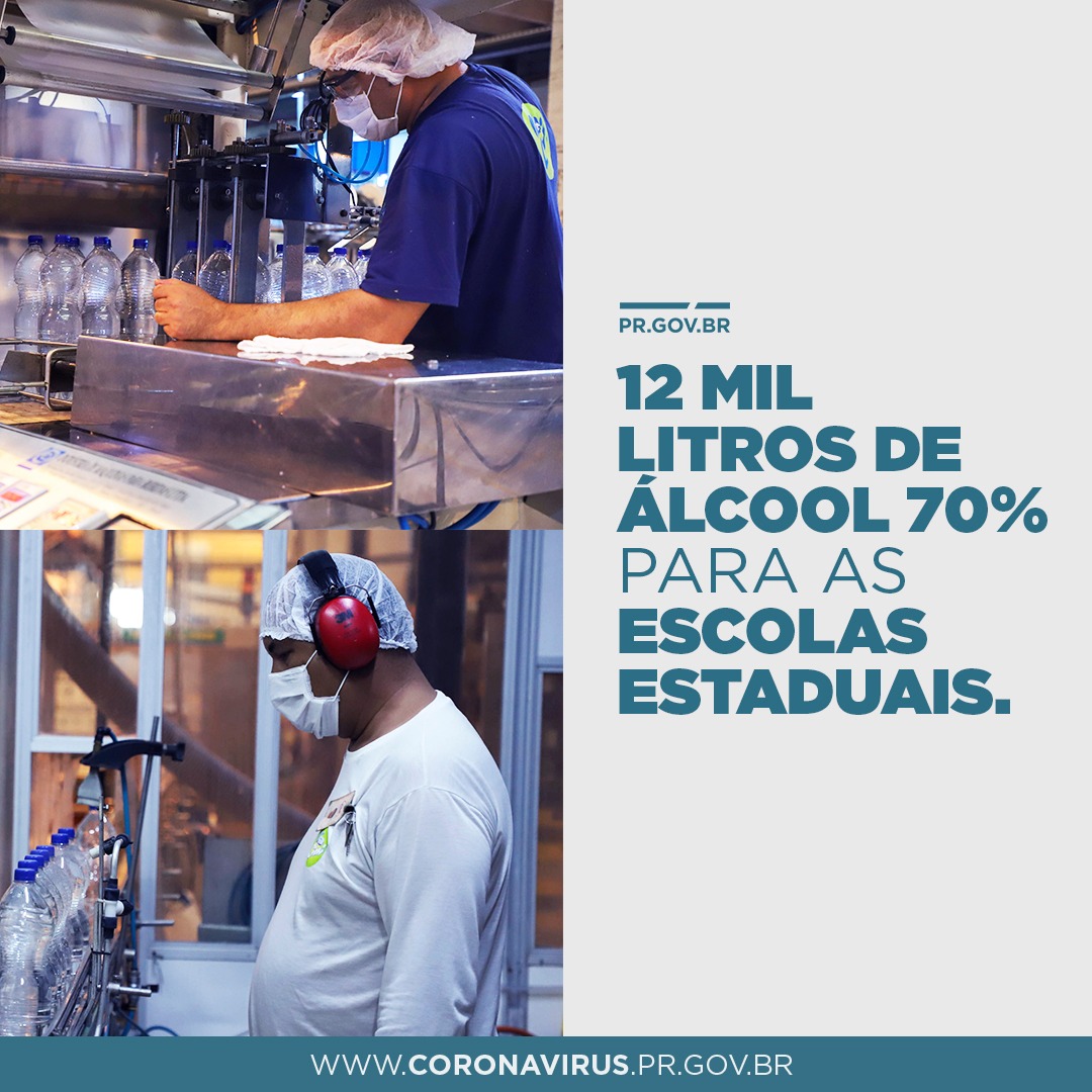 12 mil litros de álcool 70% para as escolas estaduais