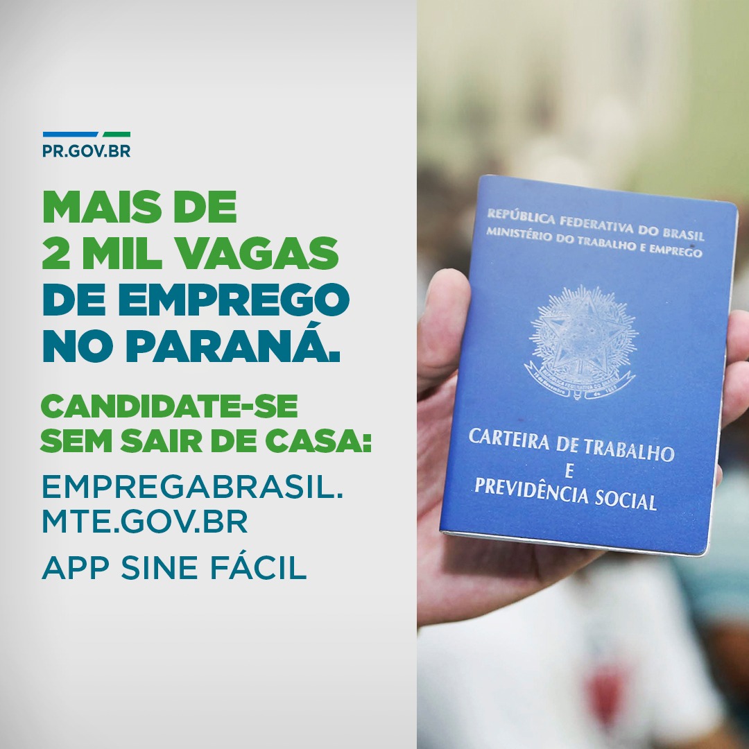 Mais de 2 mil vagas de emprego no Paraná