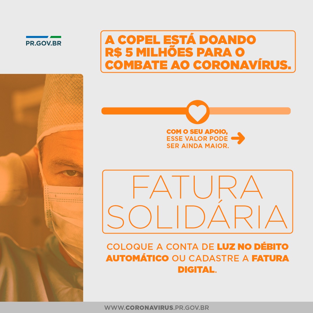 A Copel está doando R$ 5 milhões para o combate ao coronavírus