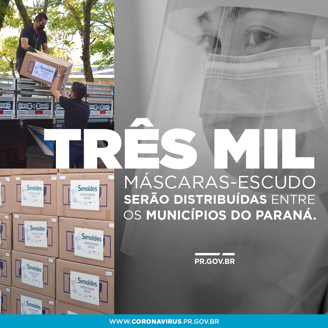 Três mil máscaras-escudo serão distribuídas entre os municípios do Paraná