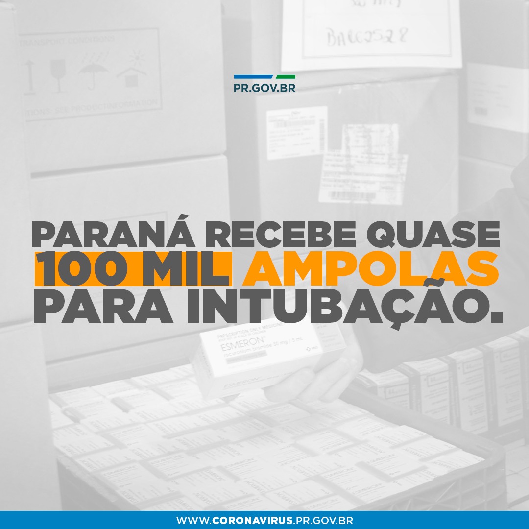 Paraná recebe quase 100 mil ampolas para intubação