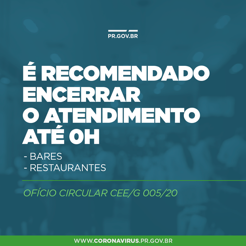 Recomendação de encerramento de atendimento em bares e restaurantes