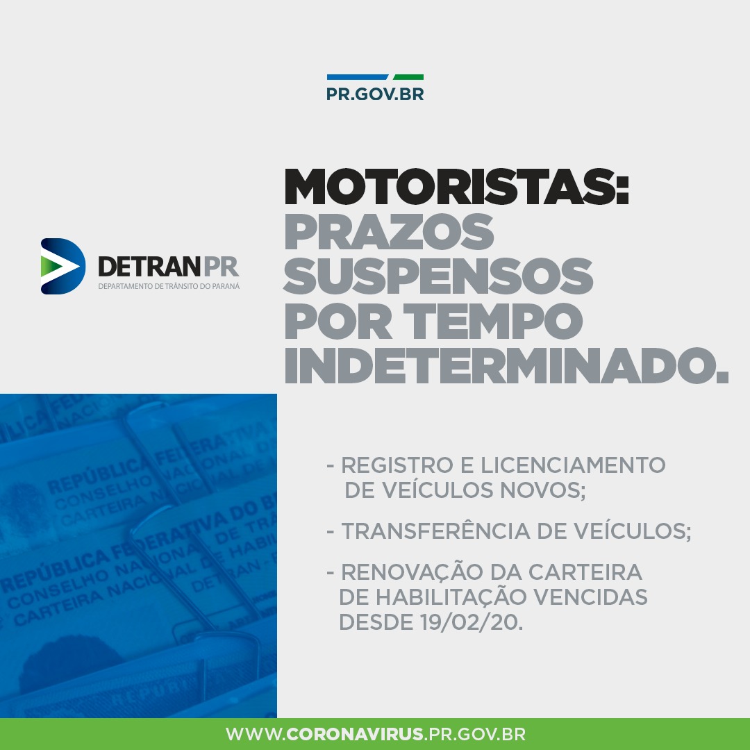 Motorista: prazos suspensos por tempo indeterminado