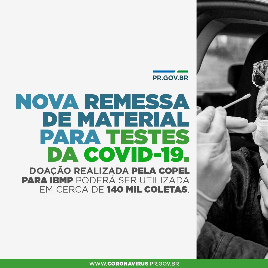 Nova remessa de material para testes da COVID-19